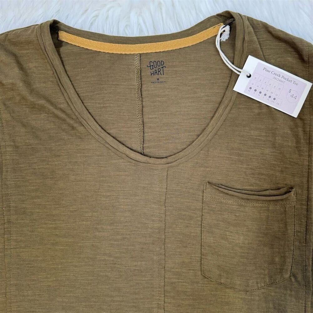Good Hart Womens V-Neck Tee Size Medium Olive Green Cotton‎ Normcore Mori Girl - Picture 5 of 16
